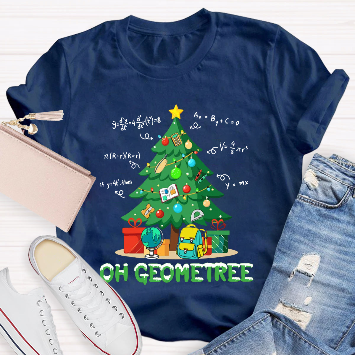 Oh Geometree Funny Math Xmas Teacher T-Shirt