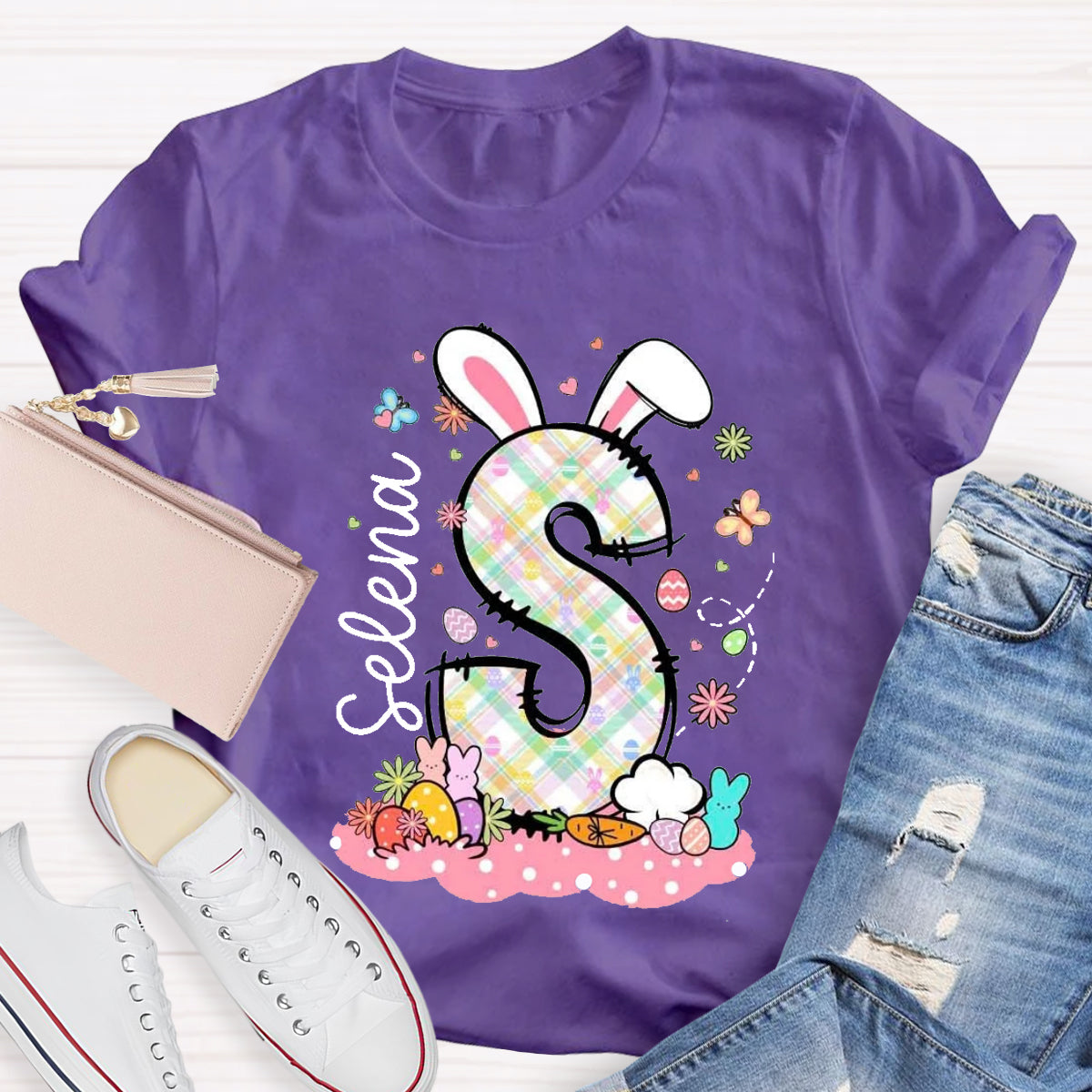 Personalized Name Bunny Ears Letters T-Shirt