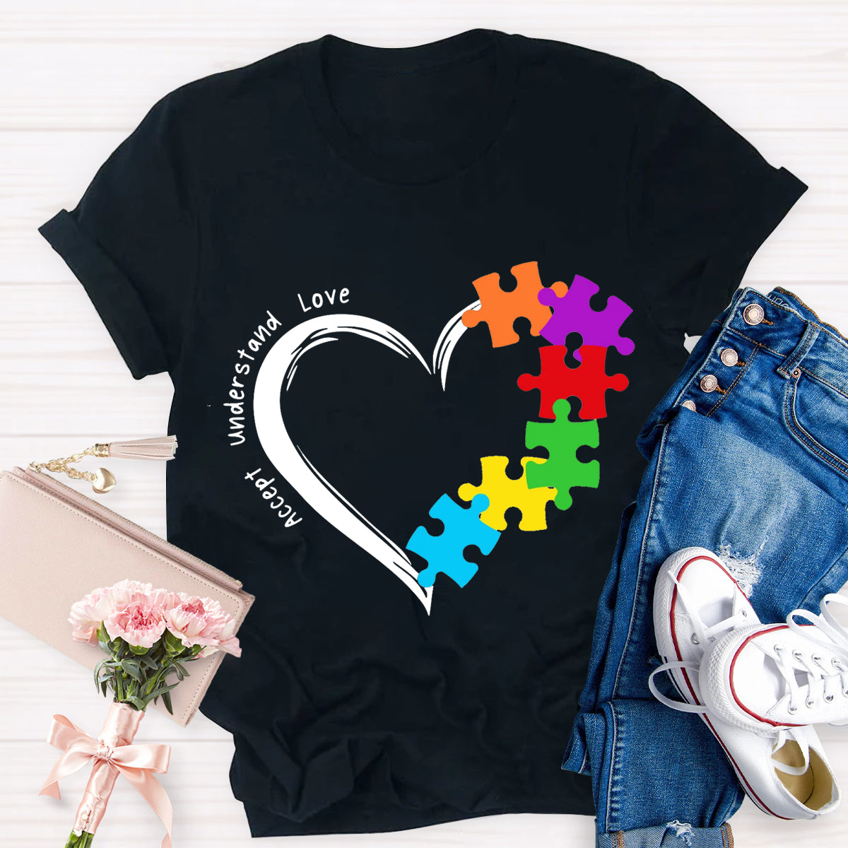 Accept Understand Love Heart Autism Teacher T-Shirt