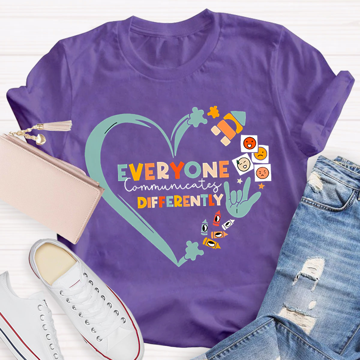 Everyone Communicates Differently Heart T-Shirt