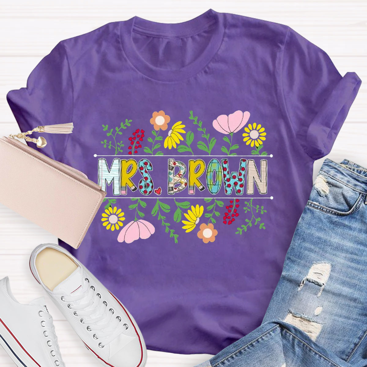 Personalized Name Vintage Floral Mrs.Brown T-Shirt