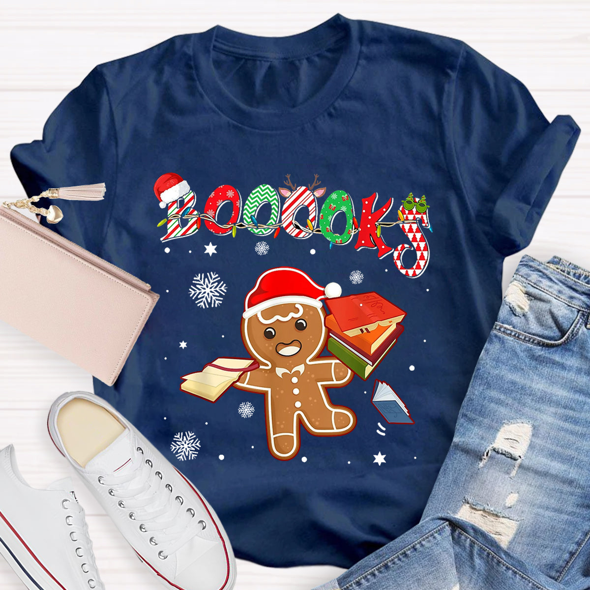 Christmas Gingerbread Books Librarian Reader Reading Teacher T-Shirt