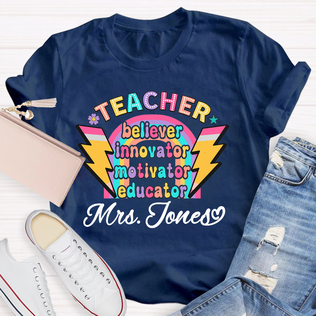 Personalized Name Teacher Believer Innovator Motivator T-Shirt