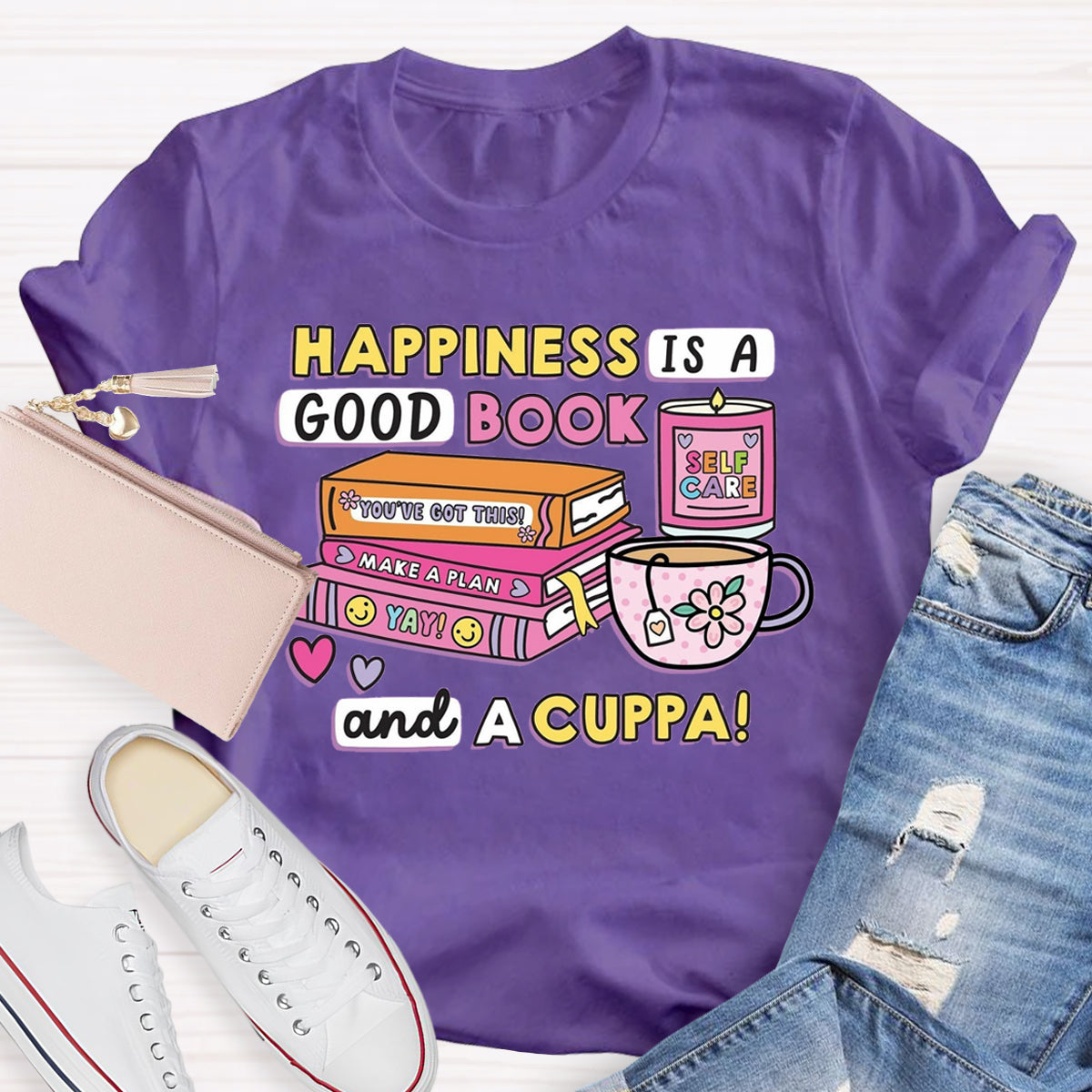 Happiness Is A Good Book And A Cuppa T-Shirt