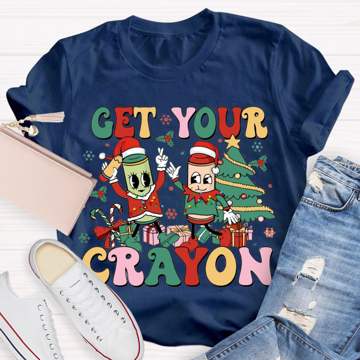 Christmas Get Your Crayon Art Teacher  T-Shirt