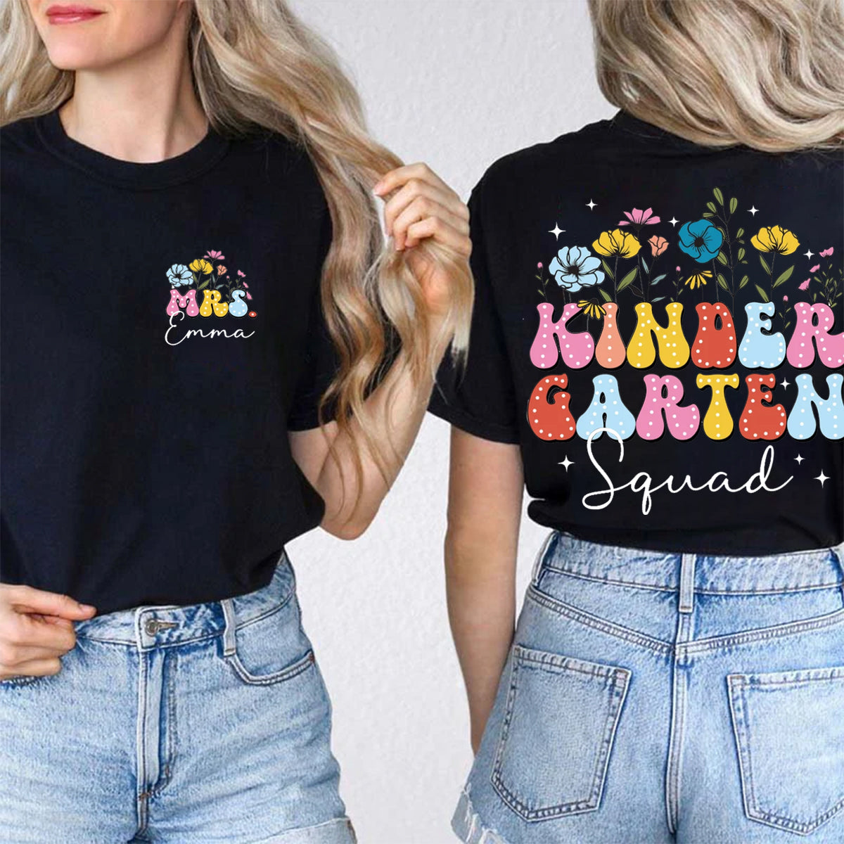 Personalized Name Kinder Garten Squad Double Printed T-shirt