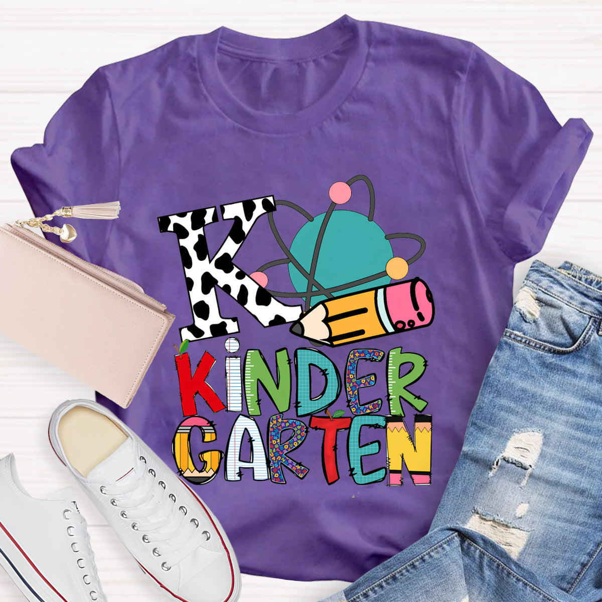 Personalized Grade Teacher Leopard Pencil Design T-Shirt