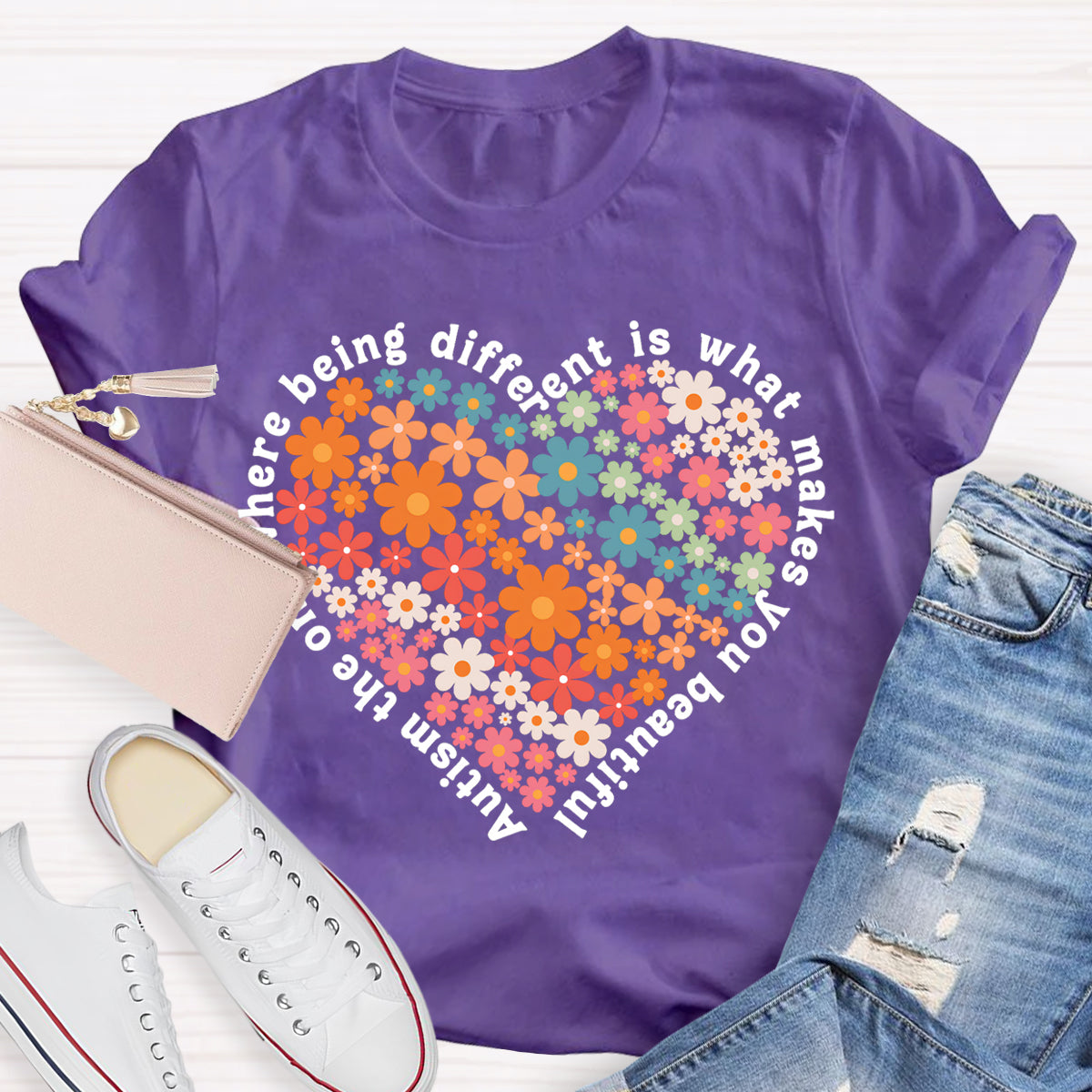 The One Where Being Different Is What Make You Beautiful Floral Heart T-Shirt