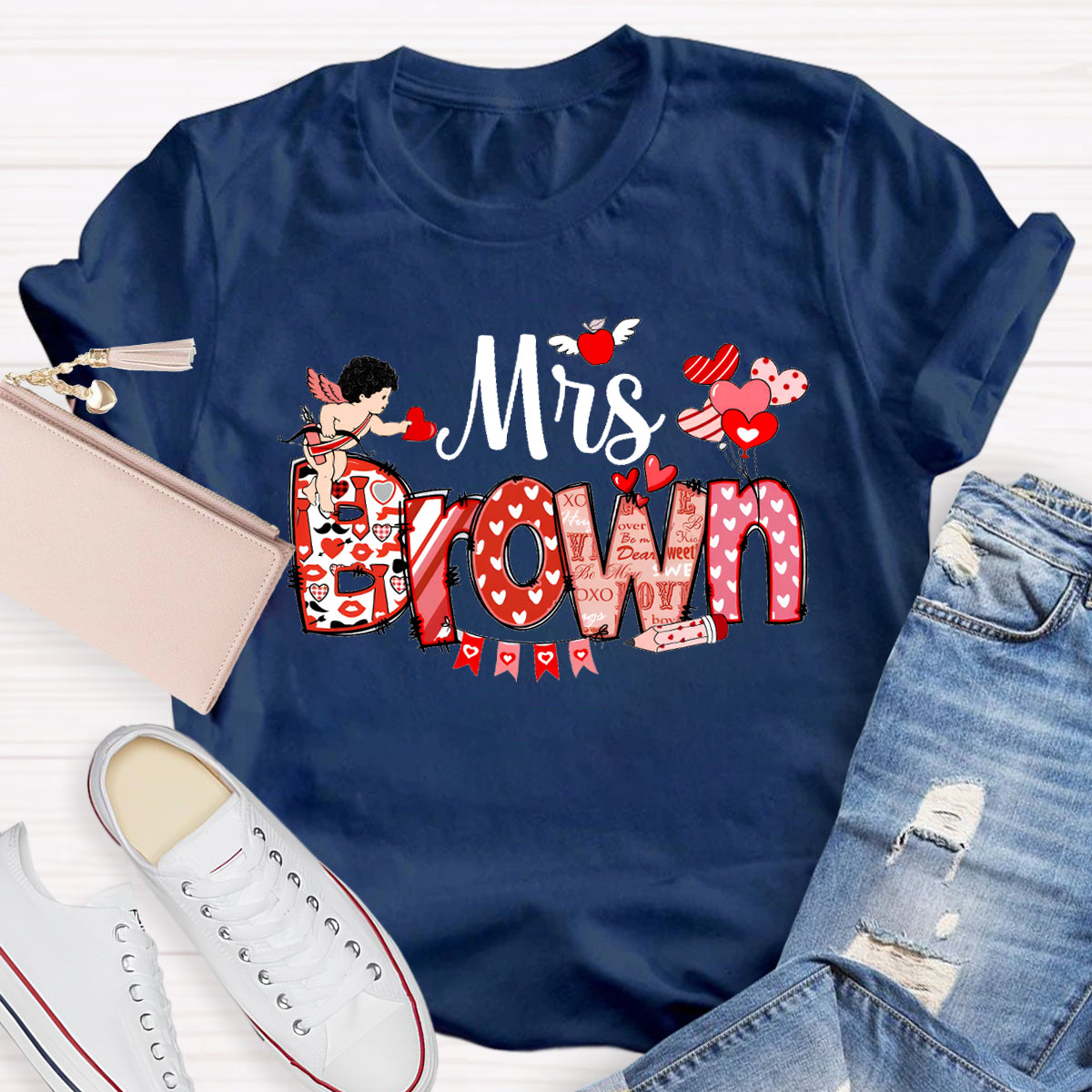 Personalized Name Teacher Valentine's Day T-Shirt