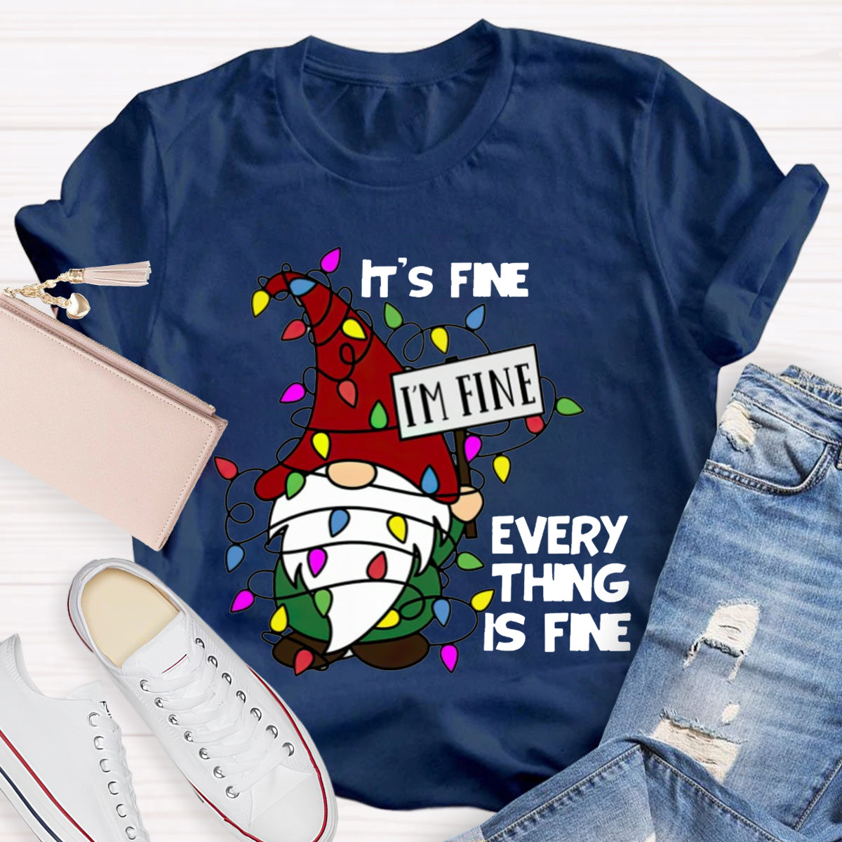 It's Fine I‘m Fine Everything Is Fine Gnome Christmas T-Shirt