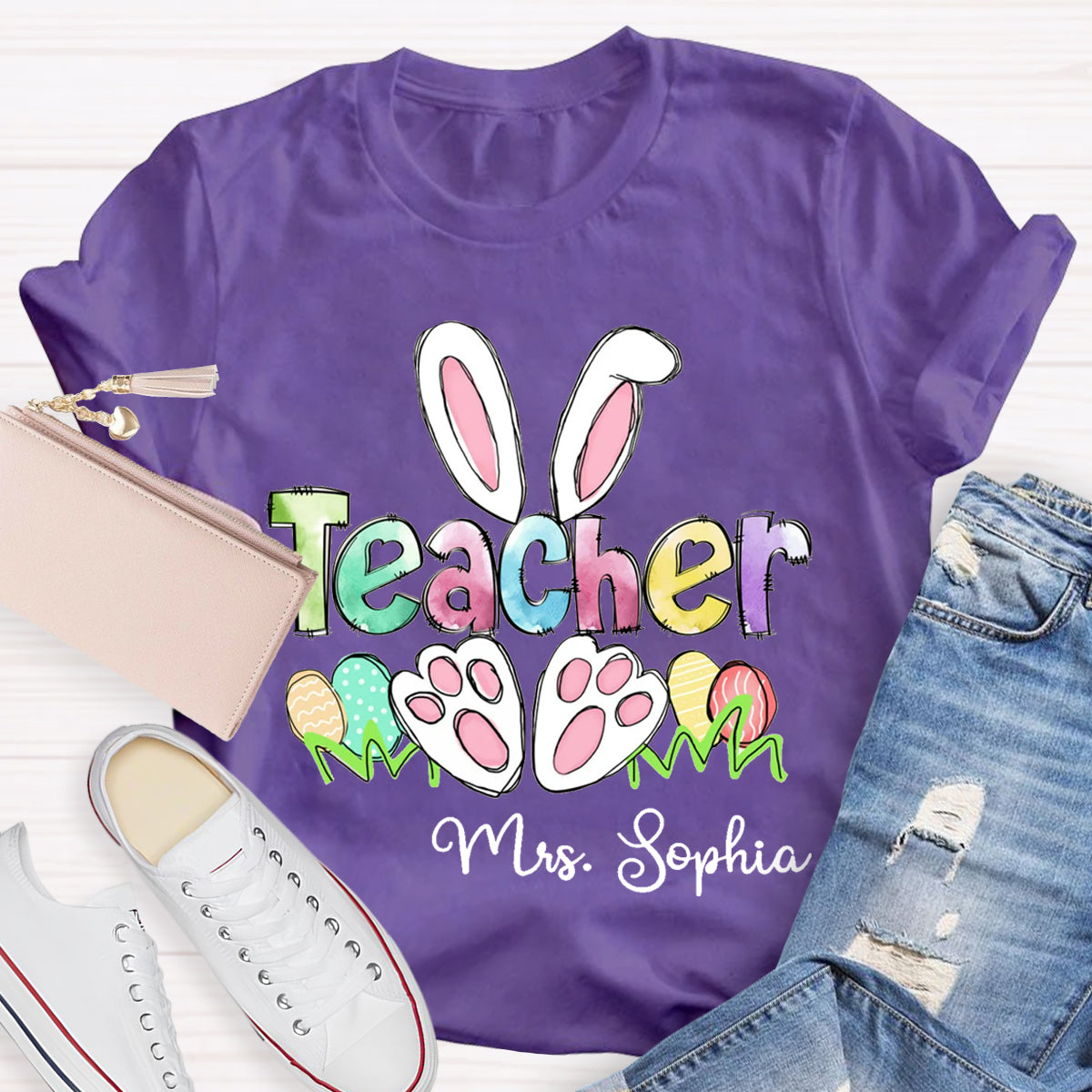 Personalized Name Easter Teacher T-Shirt