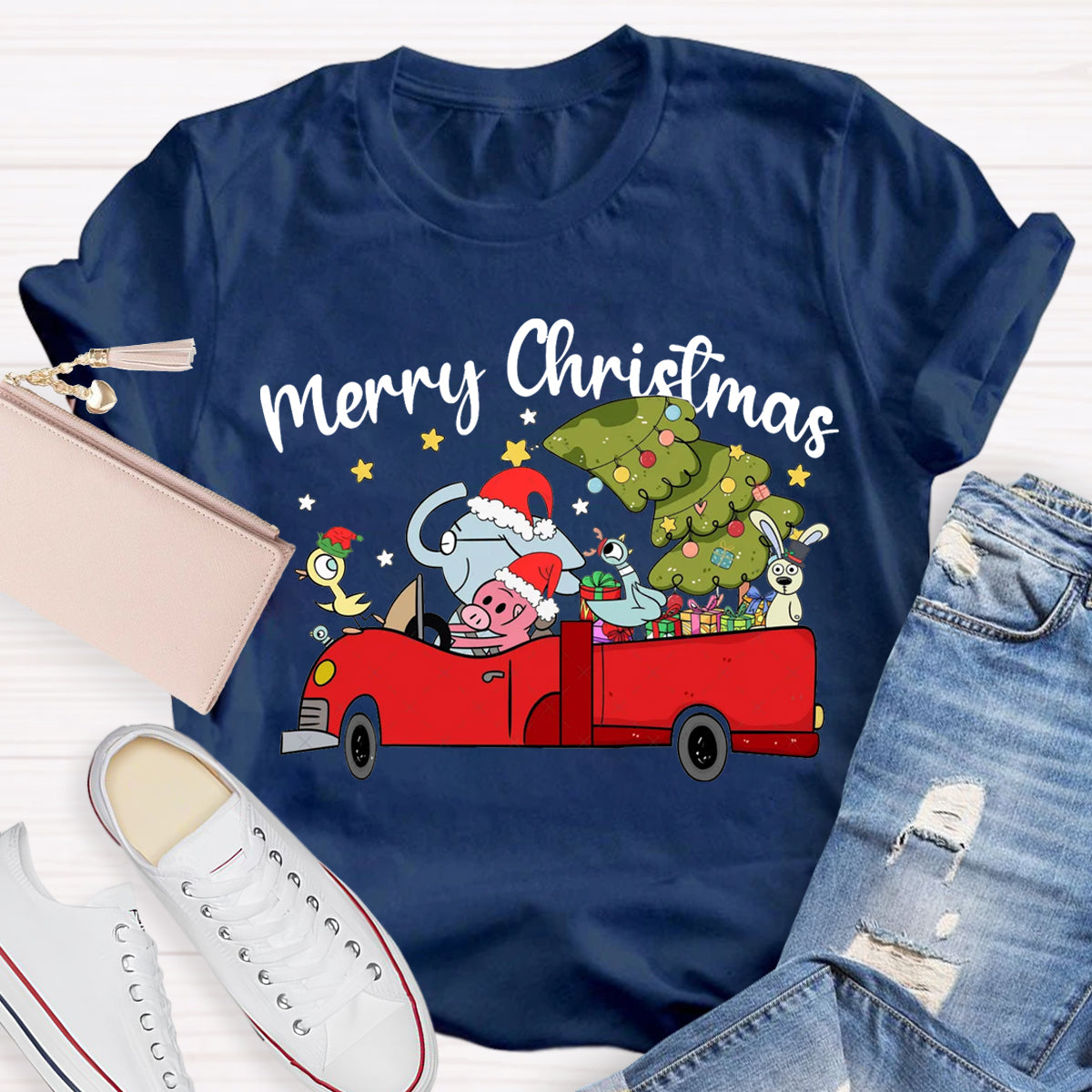 Merry Christmas Animals Driving Cars T-Shirt