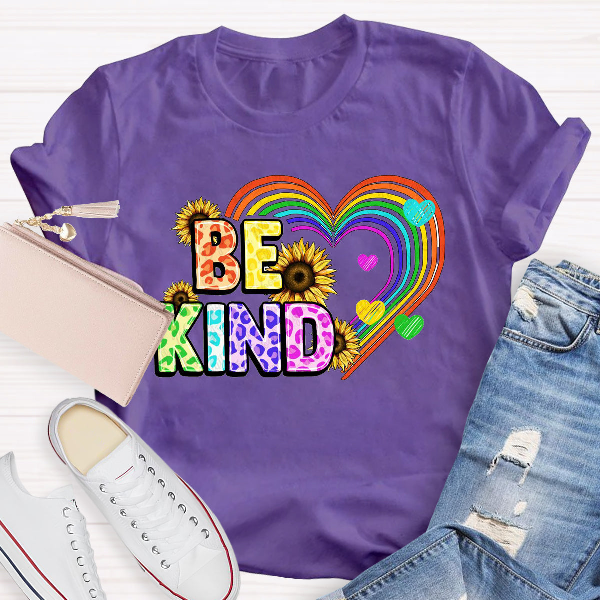 Be Kind Rainbow Sunflower Teacher T-Shirt