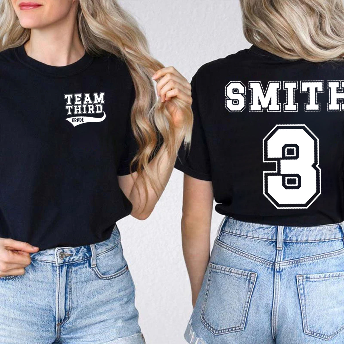 Personalized Grade And Name Team Third Grade Double Printed T-shirt