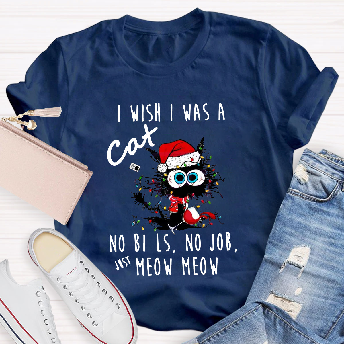 Funny Christmas I Wish I Was A Cat T-Shirt