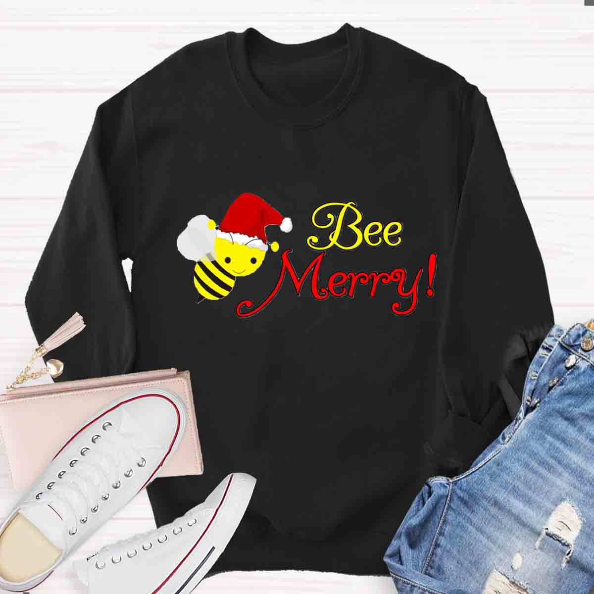 Christams Bee Happy Teacher Sweatshirt