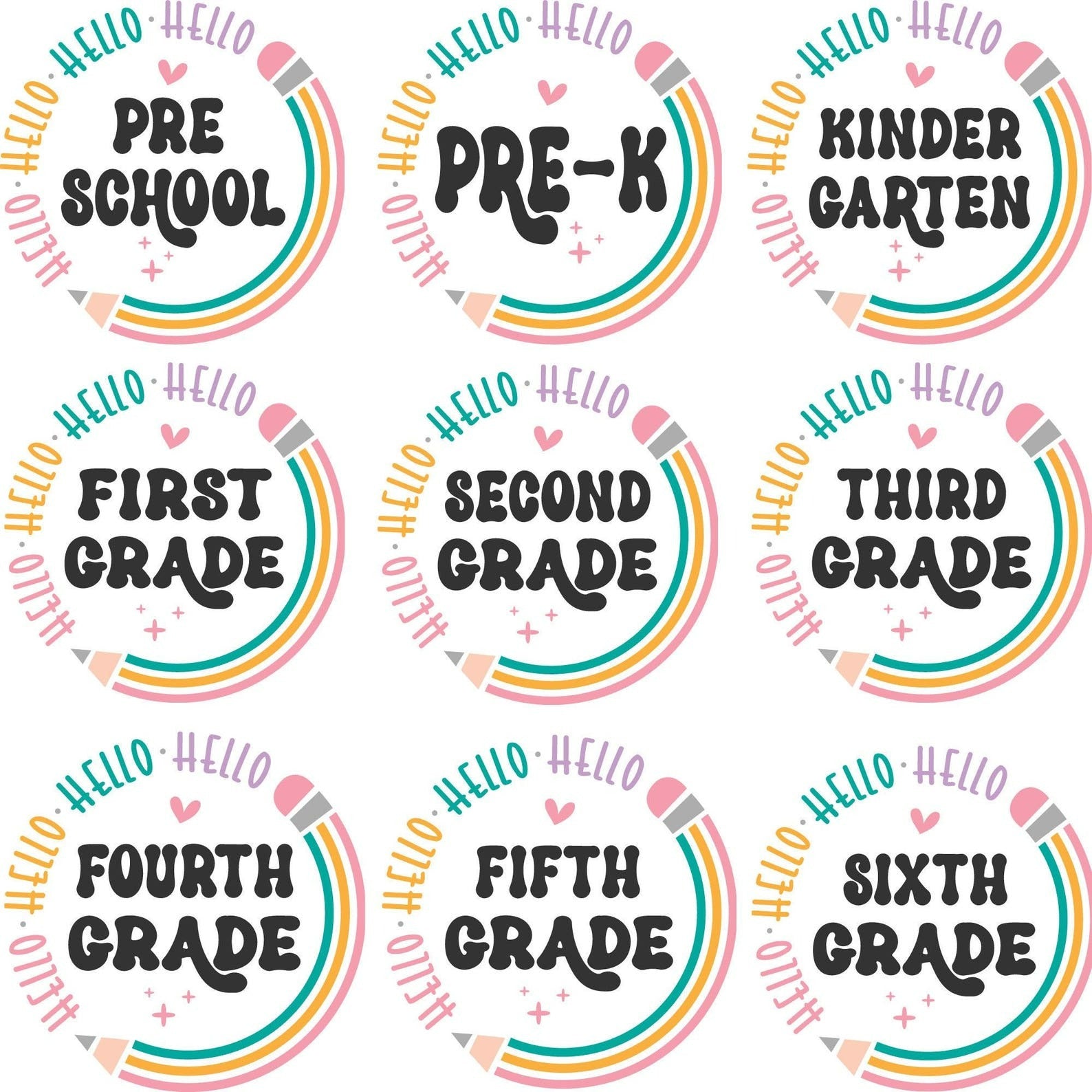 Personalized Grade Hello Kinder Garten Colored Pencils T-shirt
