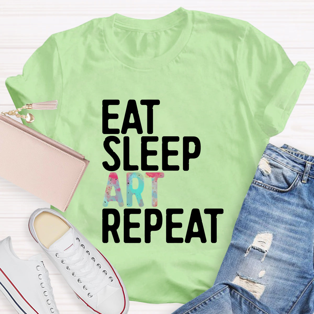 Eat Sleep Art Repeat  Teacher T-Shirt