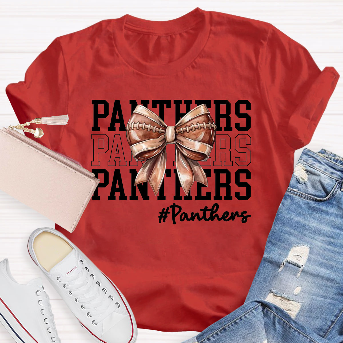 Cheer Mascot  Panthers Bow T-Shirt