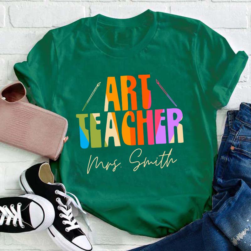 Personalized Name And Art Simple Color Teacher T-Shirt