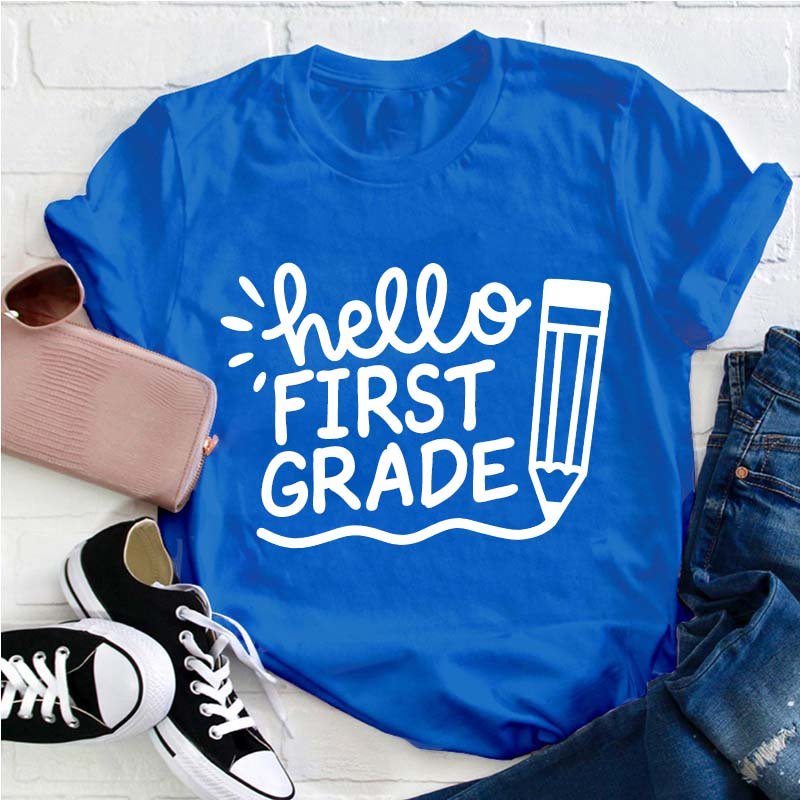 Personalized Hello Pencil Writing Teacher T-Shirt