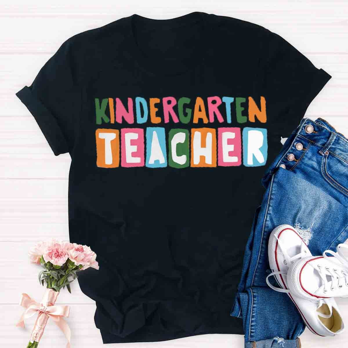 Personalized Grade Color Block Kindergarten Teacher Shirt