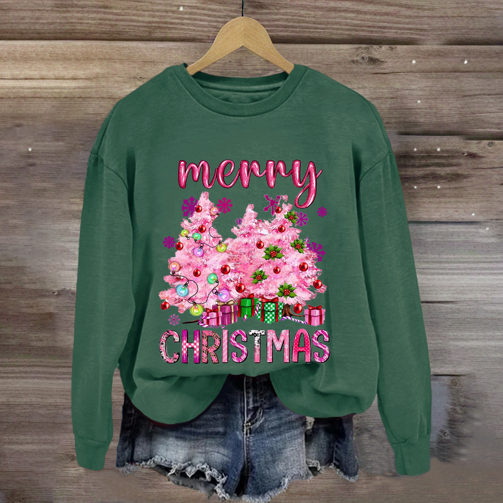 Christmas Pink Tree Gift Teacher  Sweatshirt