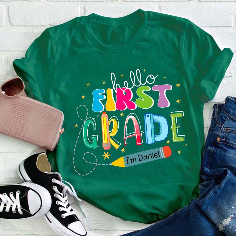 Personalized Name And Grade Hello I'm Teacher T-Shirt