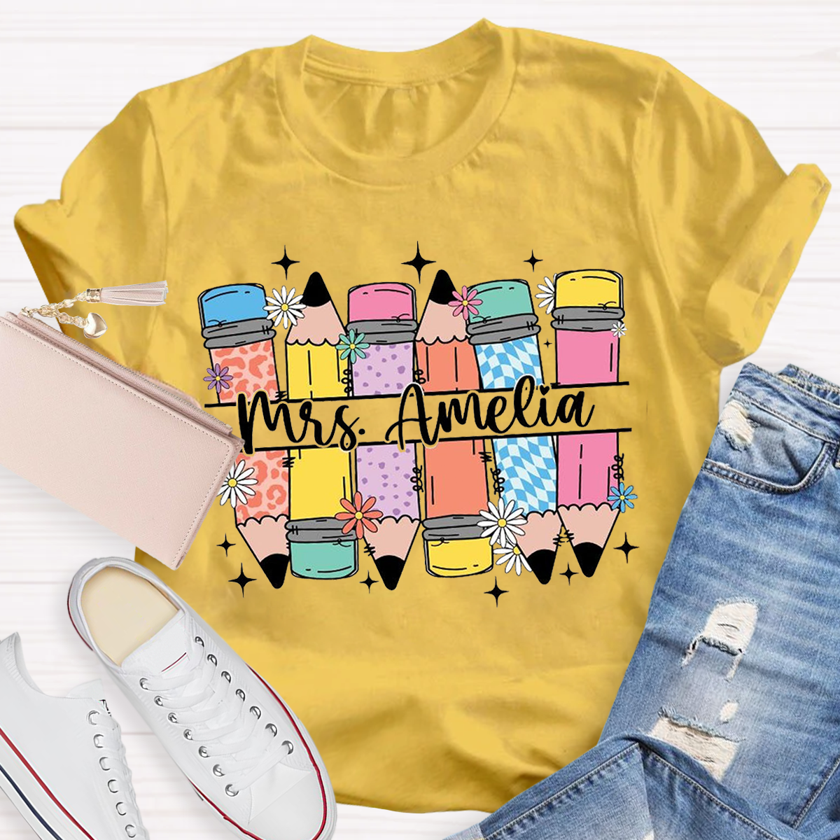 Personalized Name Pencil Design T-Shirt