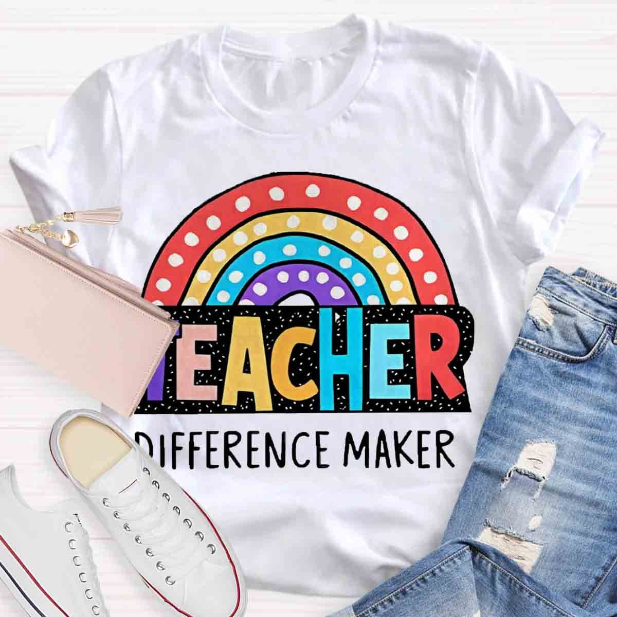 Rainbow Teacher Difference Maker T-Shirt