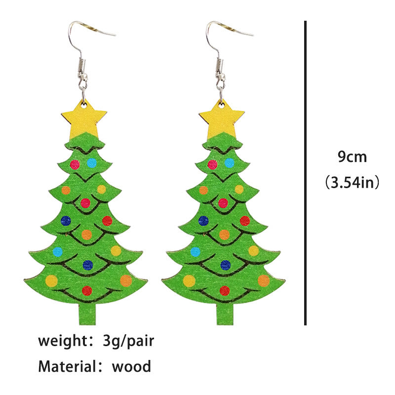 Christmas red and black plaid Christmas tree wooden earrings