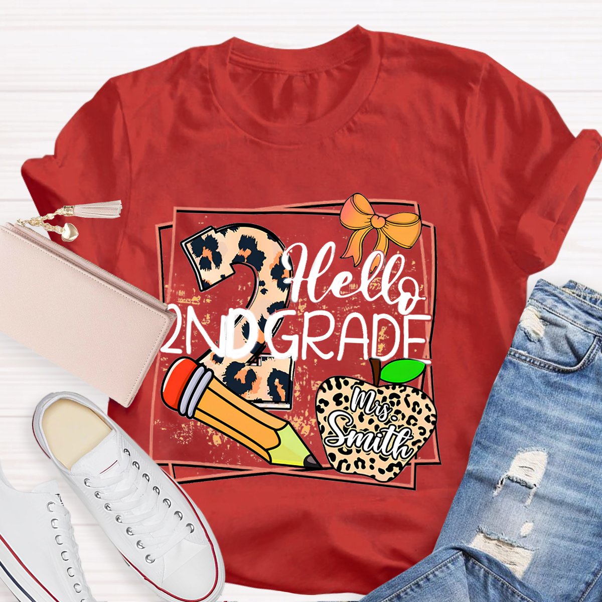 Personalized Grade And Name Leopard Print Apple Pencil T-Shirt