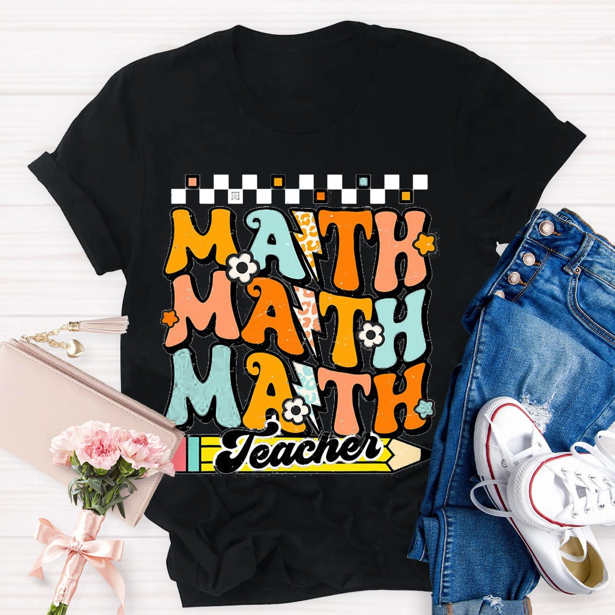 Math Teacher Text Letters T-Shirt