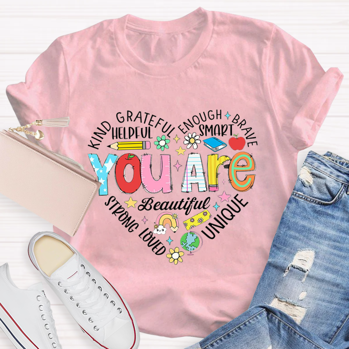 You Are Beautiful Text Letters T-Shirt