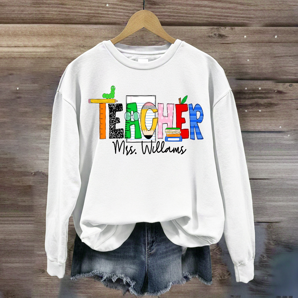 Personalized Teacher Name Caterpillar Exploring Knowledge Sweatshirt