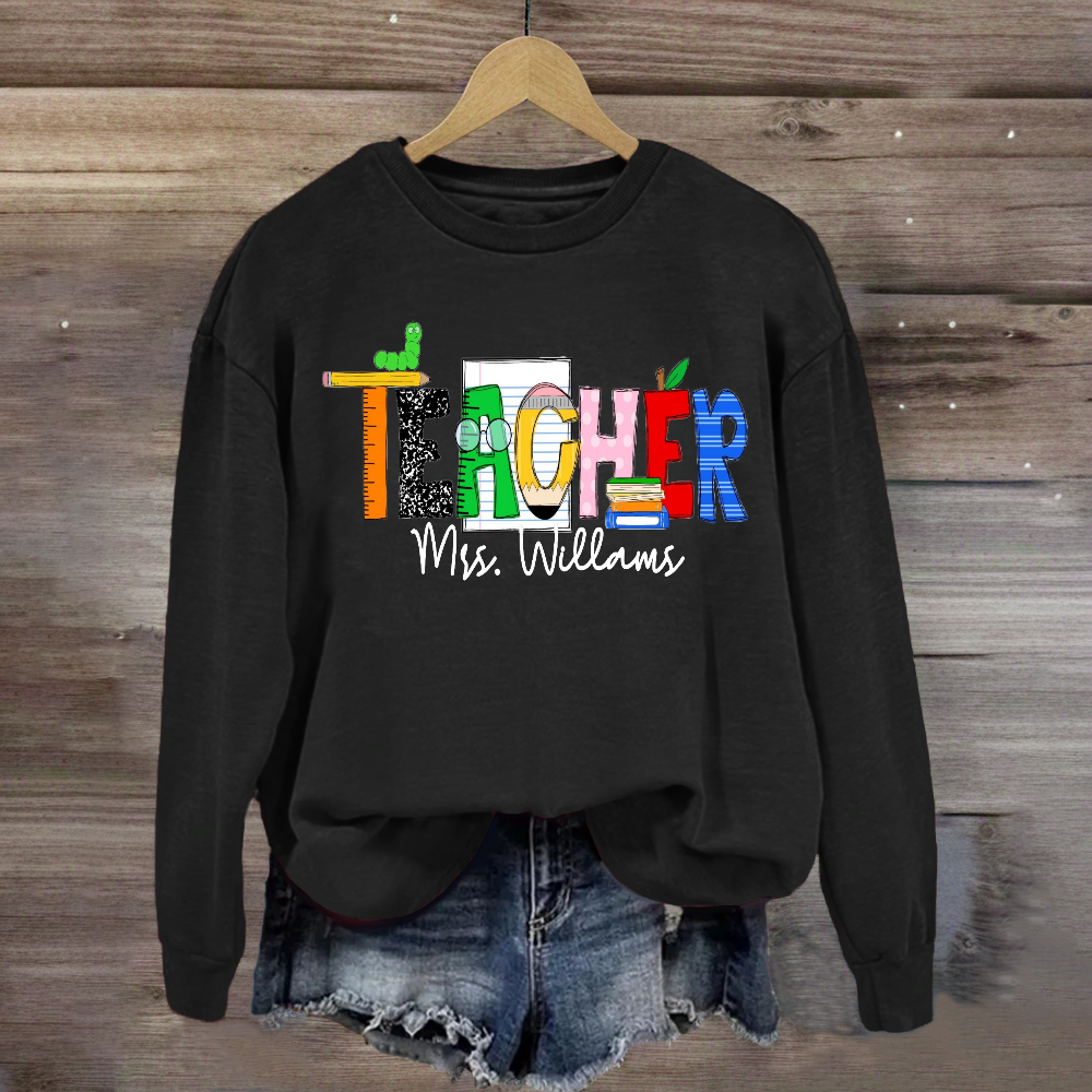 Personalized Teacher Name Caterpillar Exploring Knowledge Sweatshirt