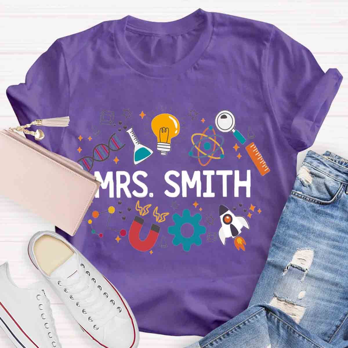 Personalized Name Science Vibes Teacher T-Shirt