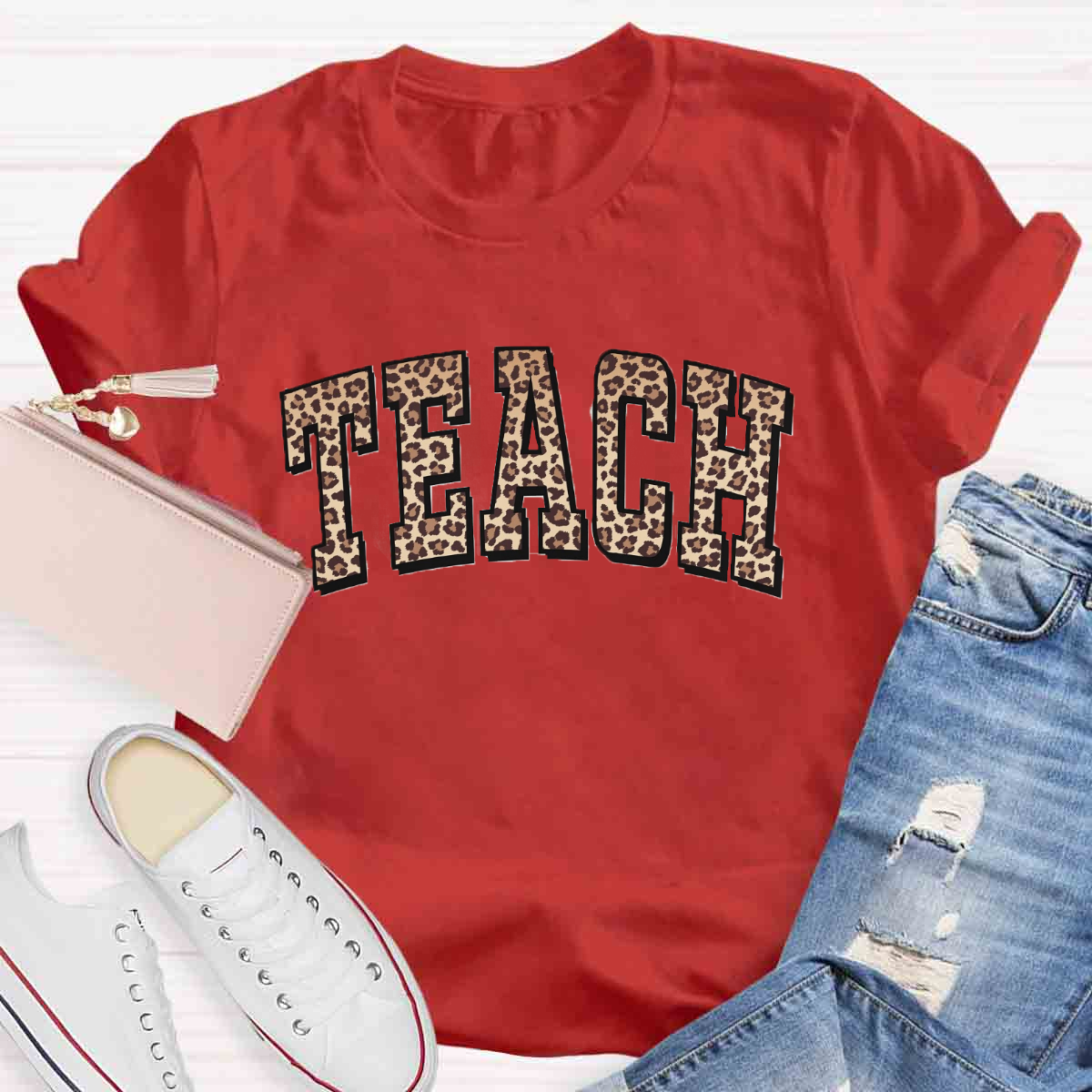 Leopard Teach Print  T-Shirt