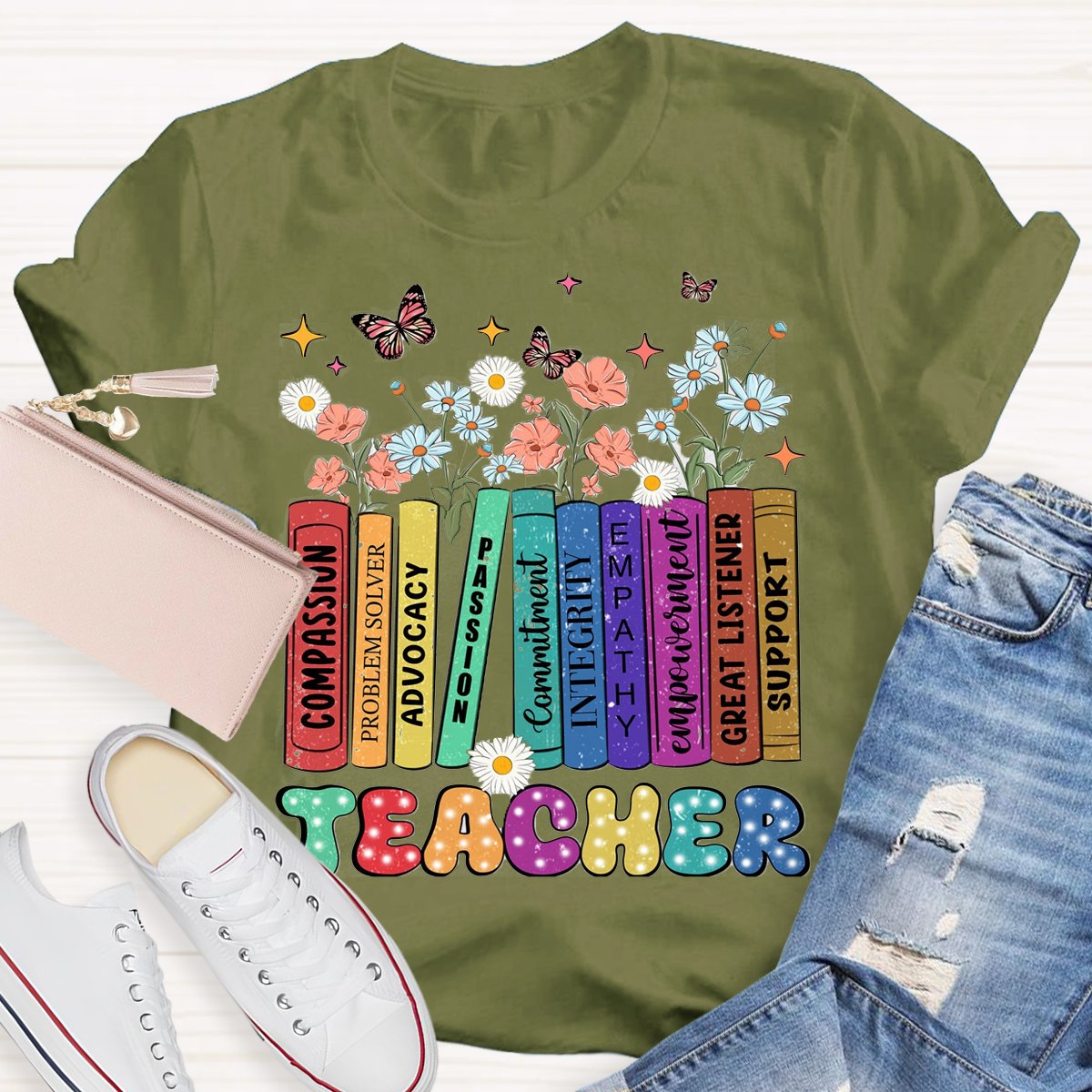 Teacher Book With Flowers Teachers T-Shirt