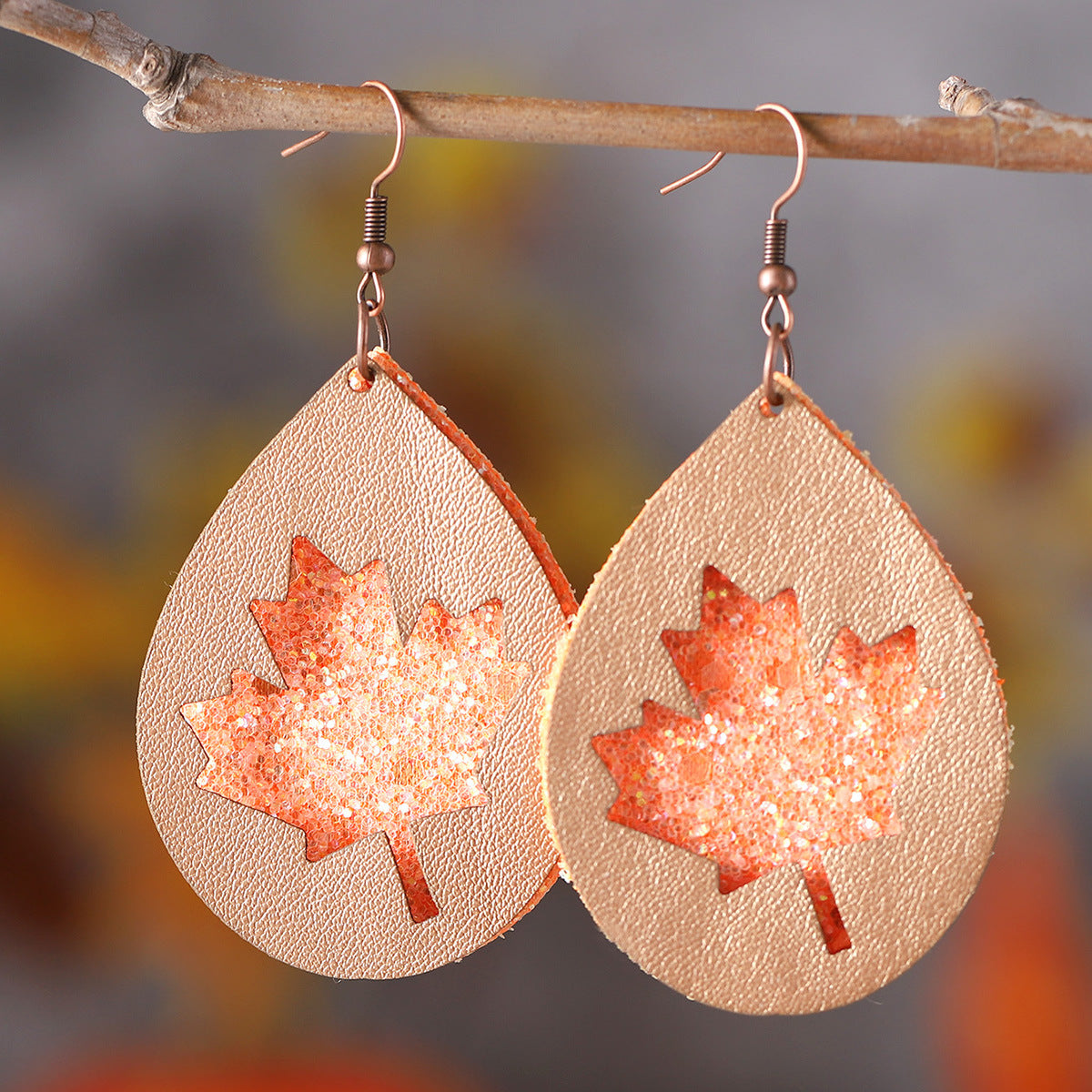 Sequined Maple Leaf Pumpkin Hollow Drop Earrings