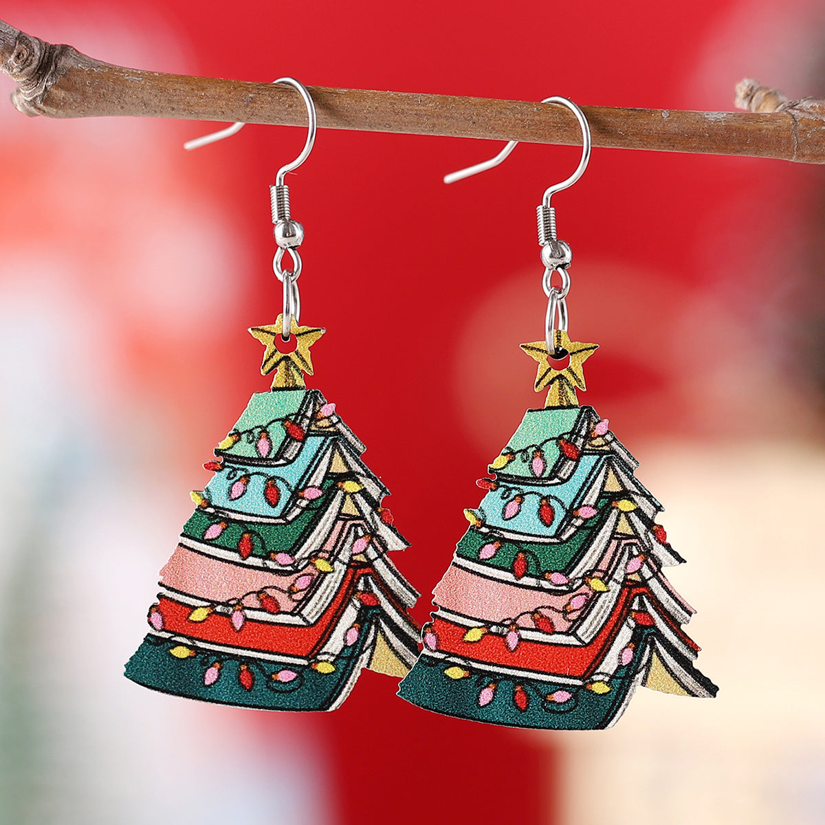Christmas Star Lights Book Christmas Tree Earrings