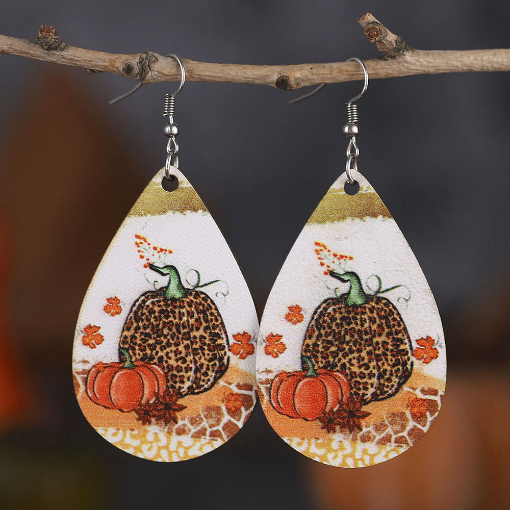 Maple Leaf Leopard Print Pumpkin Teardrop Earrings