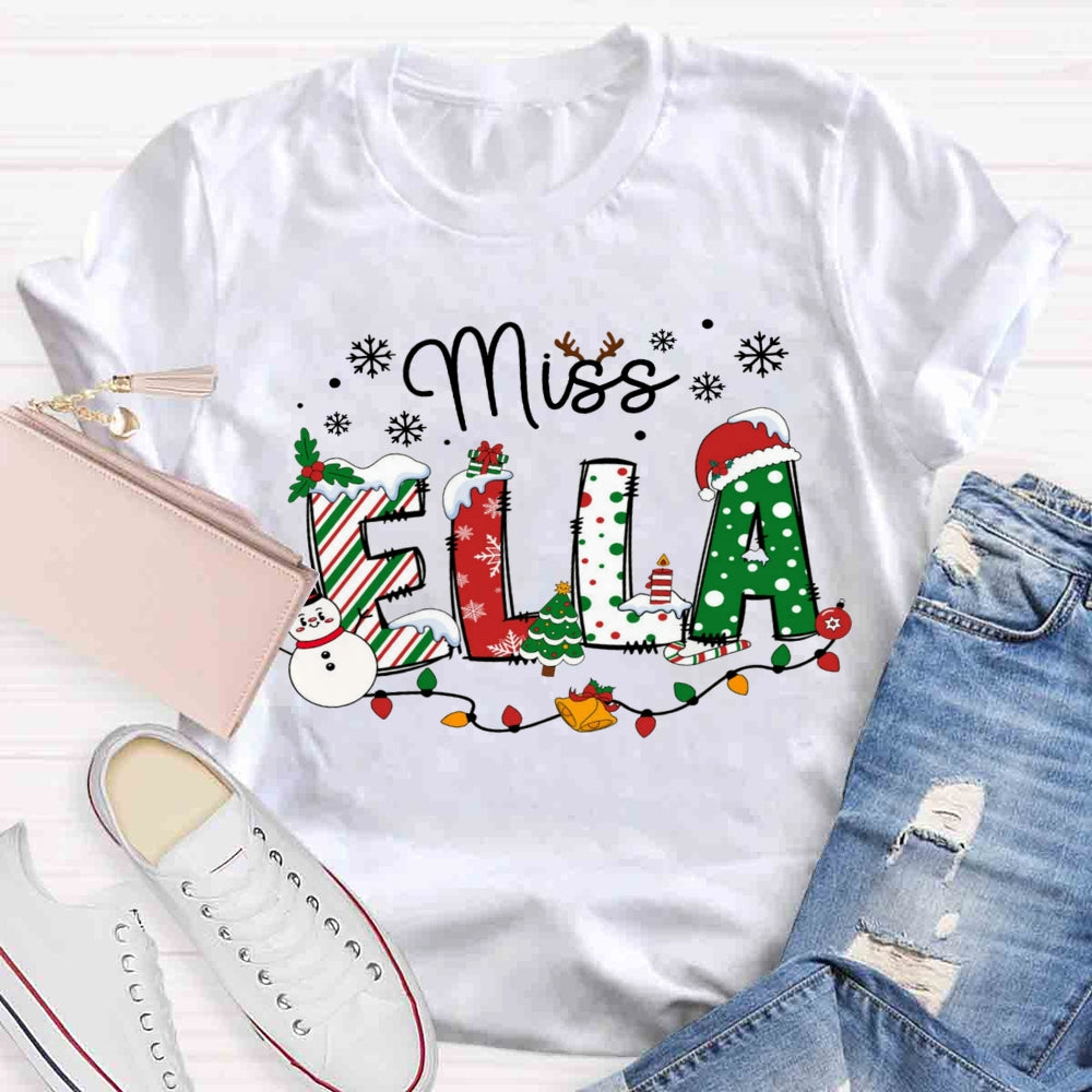 Personalized Christmas Name Teachers T-shirt