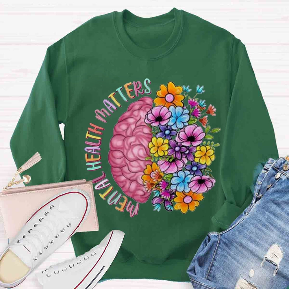 Mental Health Matters Half Brain Half Floral Sweatshirt