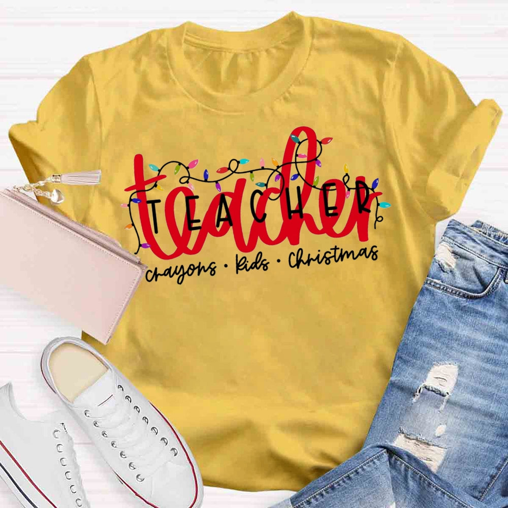 Christmas Lights Teacher Crayons Kids T-shirt