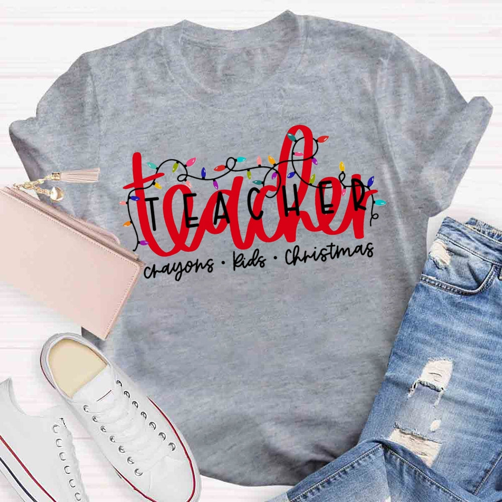 Christmas Lights Teacher Crayons Kids T-shirt