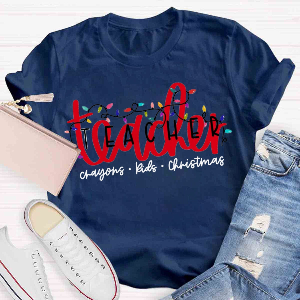 Christmas Lights Teacher Crayons Kids T-shirt