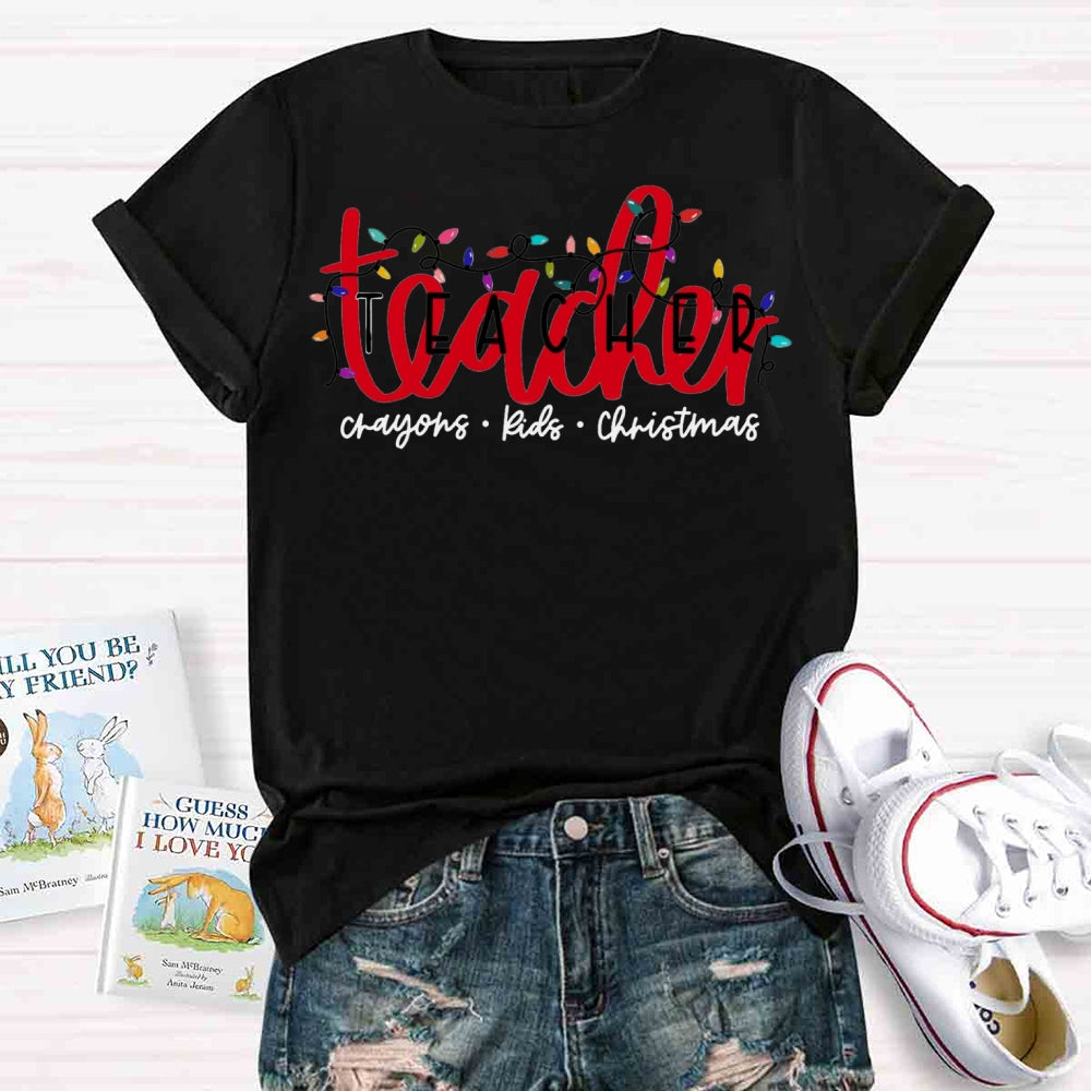 Christmas Lights Teacher Crayons Kids T-shirt