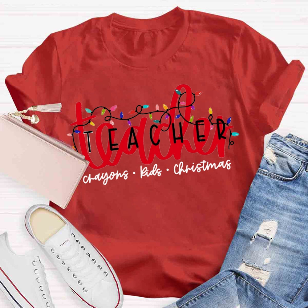 Christmas Lights Teacher Crayons Kids T-shirt