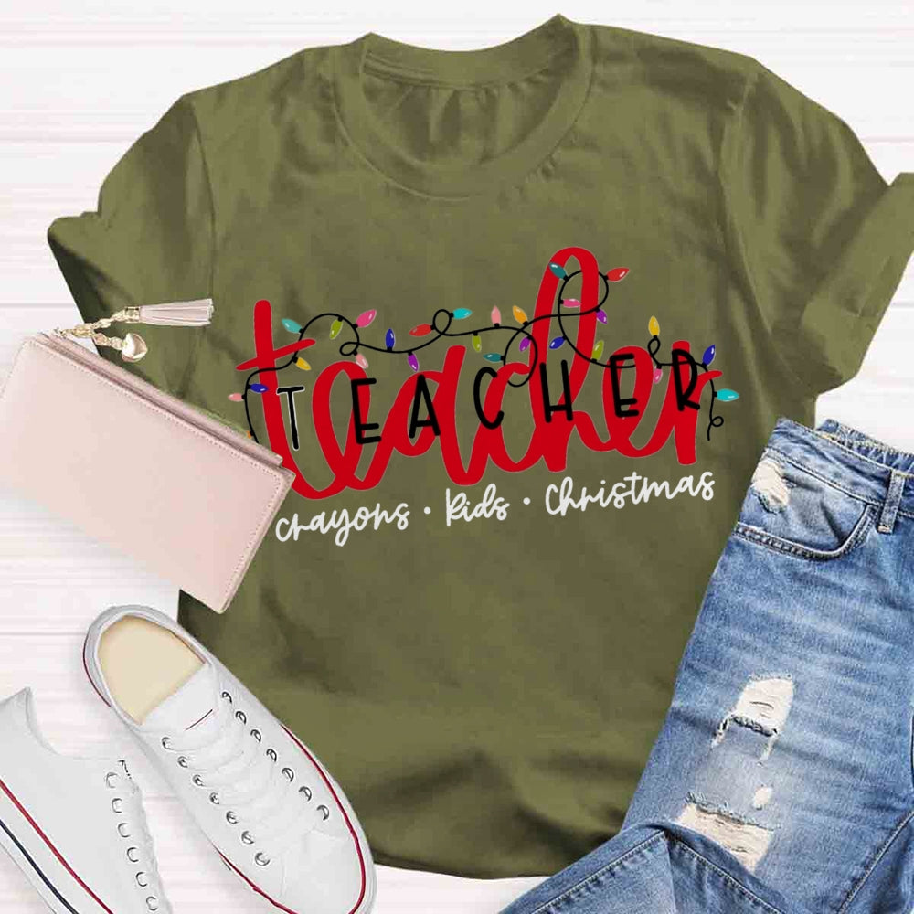 Christmas Lights Teacher Crayons Kids T-shirt